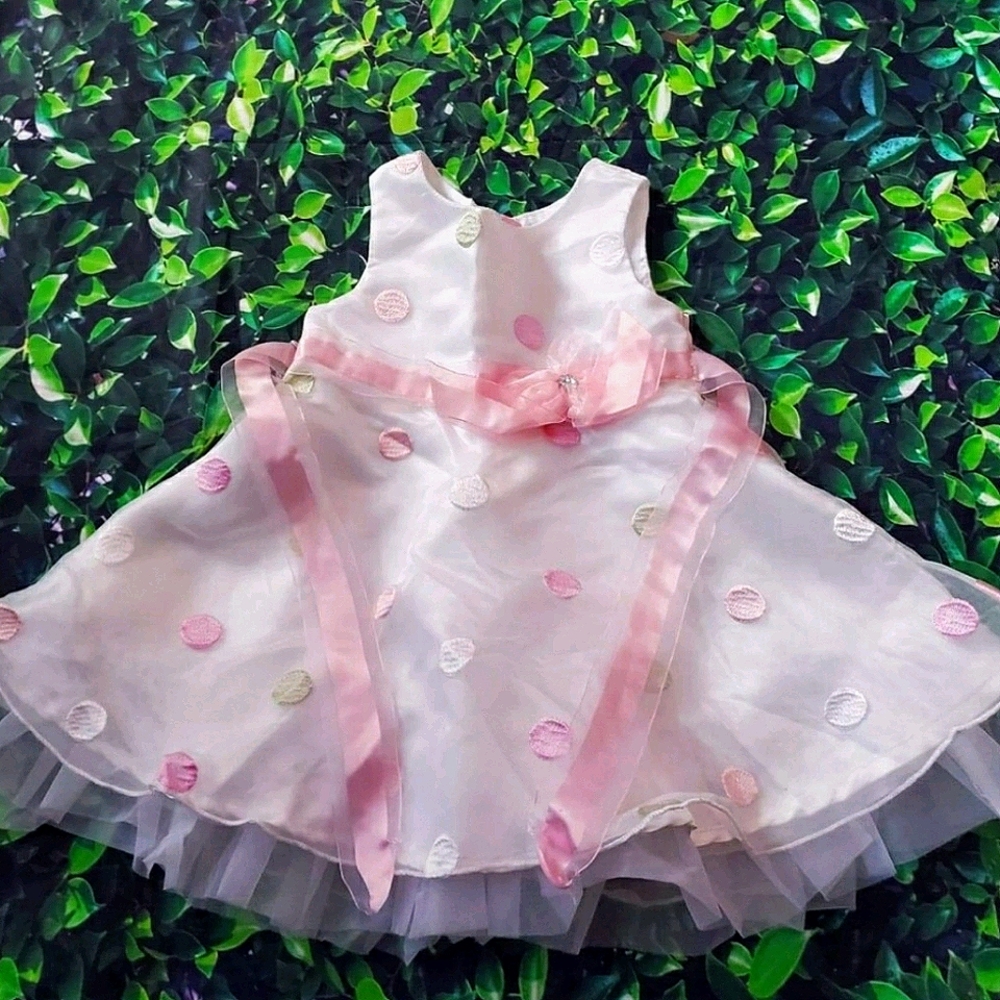 Pink & White Girls 18M Polka Dot Dress